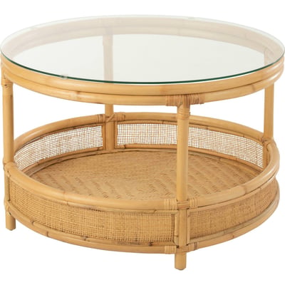 Table basse ronde en rotin et verre RECOLLECTION