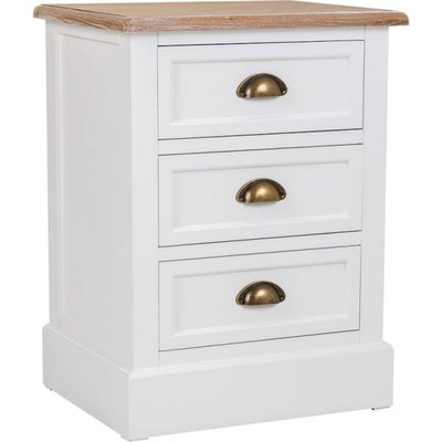 Table de chevet blanche bois et zinc avec trois tiroirs élégants RECOLLECTION