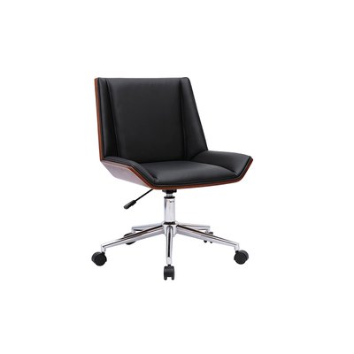 Chaise de bureau à roulettes design noire, bois foncé et acier chromé MELKIOR MILIBOO