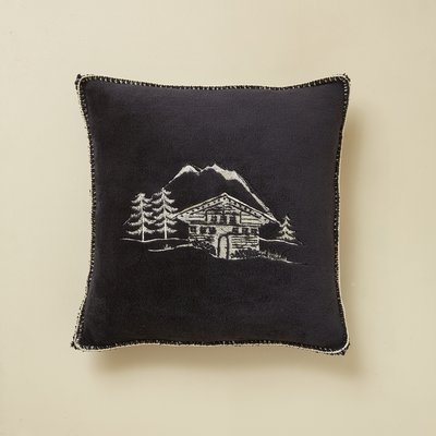 Housse de coussin polaire CHALET D'ALPAGE CHARBON SYLVIE THIRIEZ