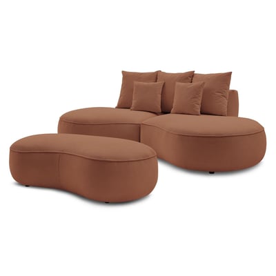 Canapé droit fixe 5 places en tissu texturé avec pouf, SAINT-GERMAIN BOBOCHIC