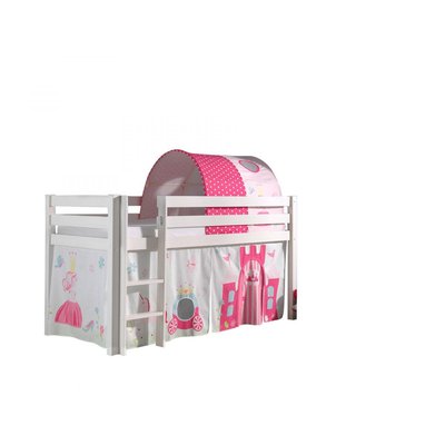 PINO Lit sureleve en pin massif avec sommier + rideau + tunnel de lit princess VIPACK