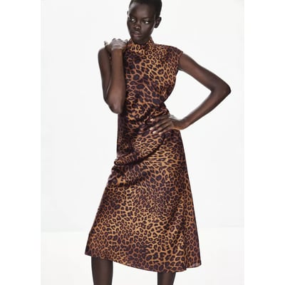 Robe léopard à col cheminée MANGO