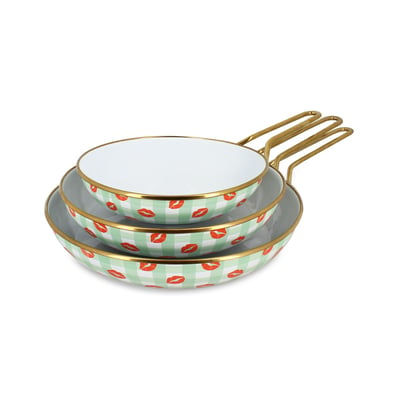 Lot de 3 poêles 20/24/28 cm en acier émaillé, VICHY BISOUS MENASTYL