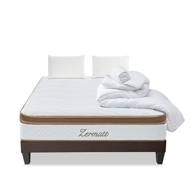 Pack Zermatt 140x200 cm Matelas Mousse + Sommier Bois + Accessoires BELLECOUR