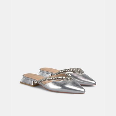 Chaussures plates en cuir avec strass et talon ouvert ALMA EN PENA