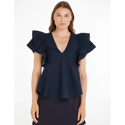 Blouse en coton col v, manches courtes TOMMY HILFIGER