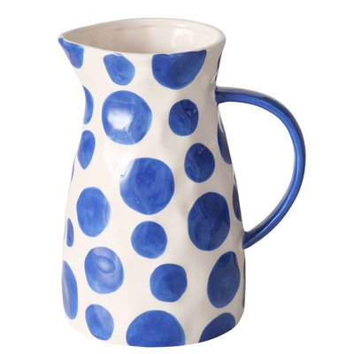 Pichet à eau ou jus de fruit en céramique blanc et bleu 2L WADIGA