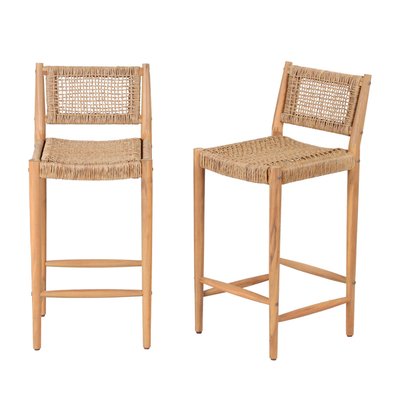 Lot de 2 tabourets de bar intérieur/extérieur en bois d'acacia et résine tressée H66cm - Nuri DRAWER