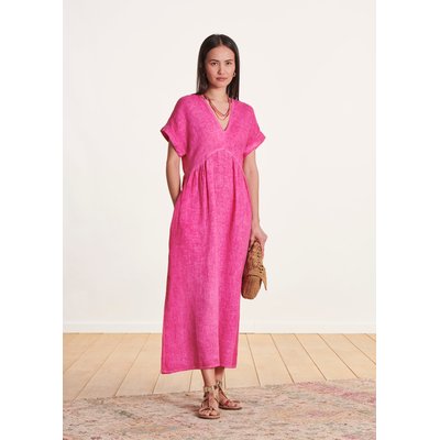 Robe longue évasée en lin à manches courtes LA FEE MARABOUTEE