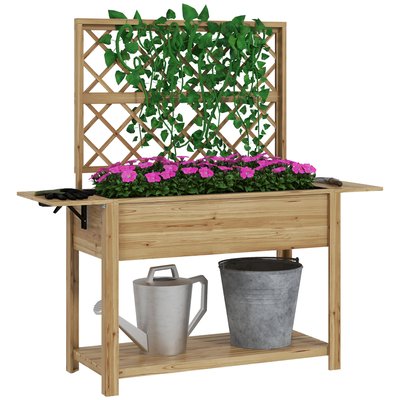 Jardinière rectangulaire sur pied avec treillis - tablettes, étagère - bois sapin autoclave OUTSUNNY