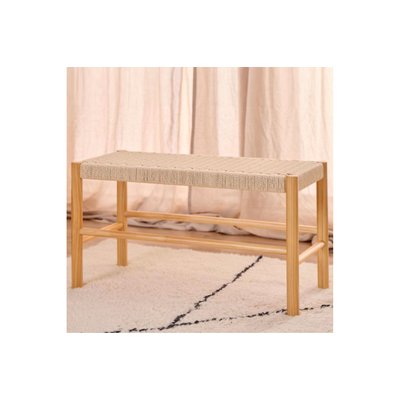 Bout de lit en bois et assise tressée L80 - THEO HELLIN, DEPUIS 1862