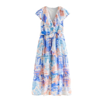 Robe midi de cérémonie à col v et volants NEXT