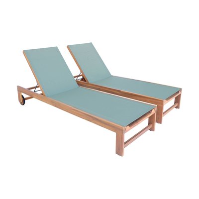Bain de soleil bois d'acacia multi positions avec roulettes (lot de 2) TAVIRA SWEEEK