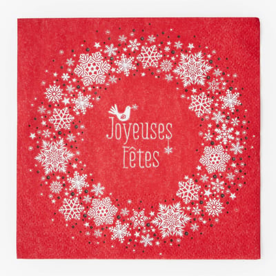 20 serviettes 33x33CM imprimé "Joyeuses fêtes" MONOPRIX