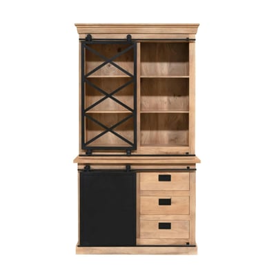 Vaisselier bois métal style atelier à portes coulissantes 120 cm CAMDEN PIER IMPORT
