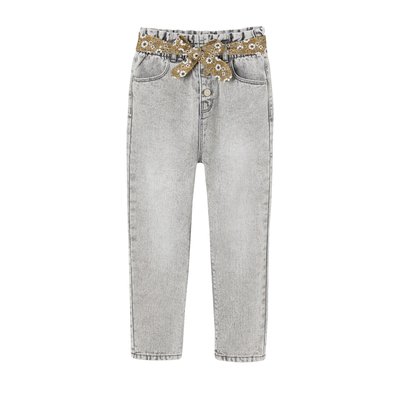 Jean style paperbag et sa ceinture fleurie VERTBAUDET