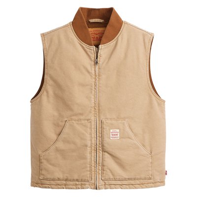 Veste sans manches coupe droite Levi's® en coton beige avec un col bomber et des grandes poches - Taille XL LEVI'S