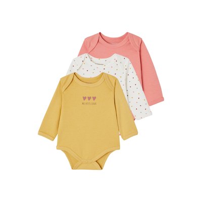 Lot 3 bodies manches longues coeur en coton bio emmanchure américaine VERTBAUDET
