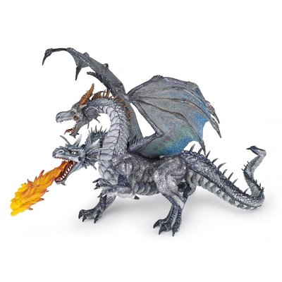 Figurine Dragon deux têtes argenté PAPO