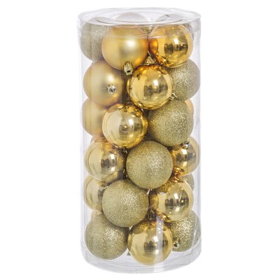 Set de 30 boules de Noël dorées brillant, mat, paillettes - 6cm WADIGA