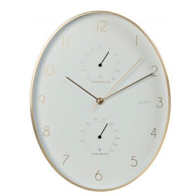 Horloge murale ovale aluminium doré thermomètre + hygromètre 34,5x27x4cm VERSA