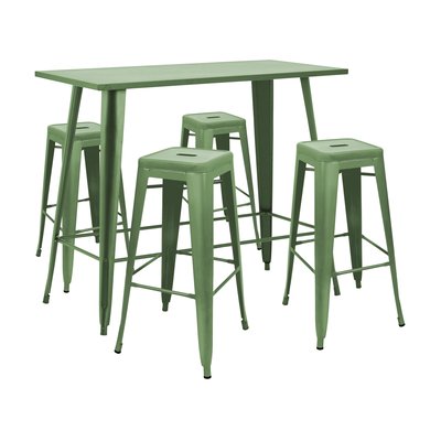 Table haute de jardin et 4 tabourets en métal, NEW YORK OVIALA