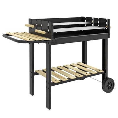 Barbecue à charbon sur pied double grille réglable 2 roues 2 étagères noir OUTSUNNY