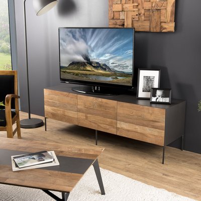 Meuble TV contemporain 166cm en bois recyclé et contour métal noir PANAMA PIER IMPORT