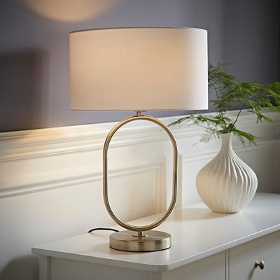 Aubrey Brushed Chrome Oval Table Lamp with Drum Shade SO'HOME