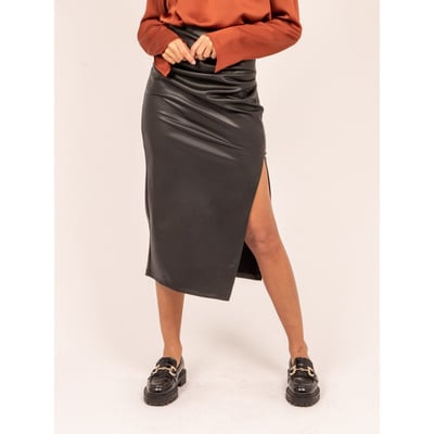 Jupe Simili Cuir Femme - Mi-longue, Plissée, Couleur Unie - Style Moderne Et Confortable
