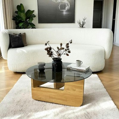 Table basse design en verre fumé – pied bois clair ANZIO PIER IMPORT