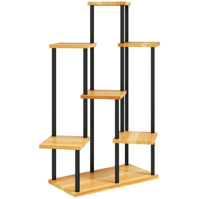 Étagère à fleurs 7 tablettes 5 niv. 87 x 61 x 106 cm acier bois verni OUTSUNNY