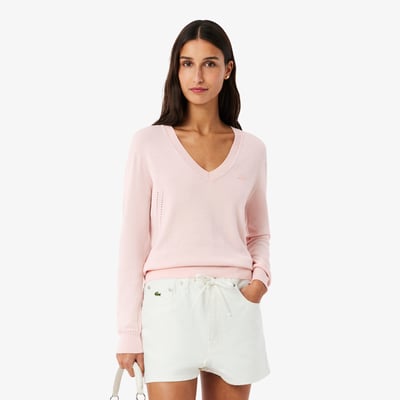 Pull col V maille sans coutures LACOSTE
