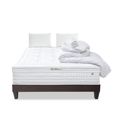 Pack Empereur 140x190 cm Matelas Mousse + Sommier Bois + Accessoires BELLECOUR