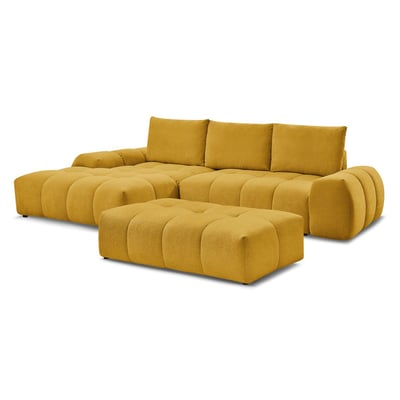Canapé d'angle convertible 4 places en tissu texturé avec pouf, EVEREST BOBOCHIC