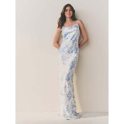 Robe longue en satin à col bénitier et dos v NEXT