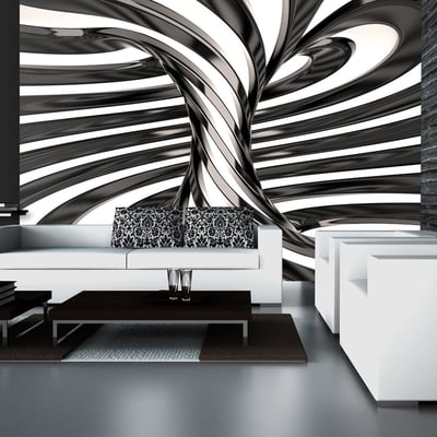 Papier peint intissé panoramique 3D et Perspective Black and white swirl EDEN