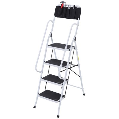 Escabeau pliable 1,55 m 4 marches XL blanc noir HOMCOM