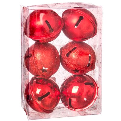 Set de 6 boules de Noël cloches rouges - 5cm WADIGA