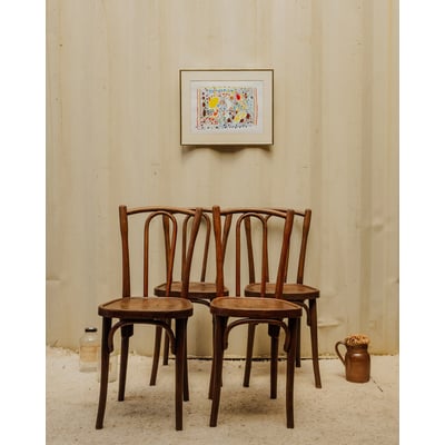 Lot de 4 chaises bistro en bois Claude N°1371 - Bon état DEBONGOUT