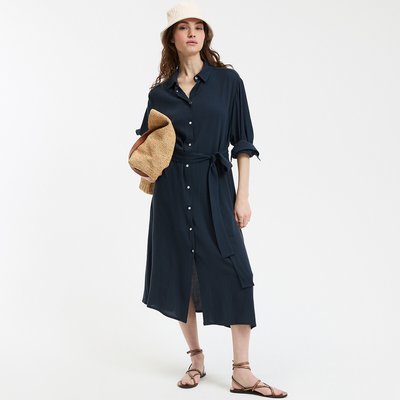 Halflange hemdjurk in crêpe met lange mouwen LA REDOUTE COLLECTIONS