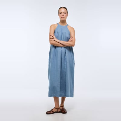 Robe longue sans manches unie en lin MONOPRIX