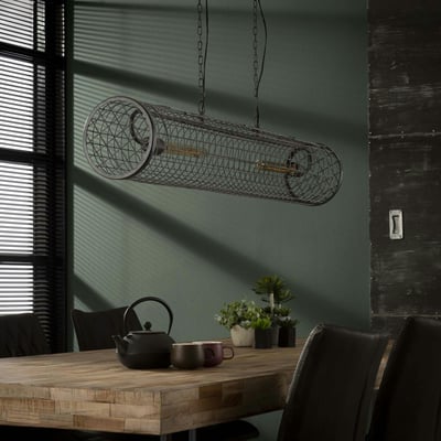 Suspension industrielle cylindre grillagé 2 lampes RALF PIER IMPORT