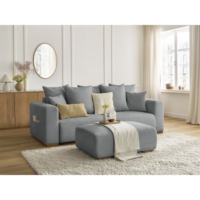 Canapé droit convertible 4 places en tissu chiné avec pouf, SIDONIE BOBOCHIC