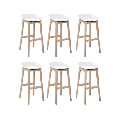Lot de tabourets de bar en chêne et assise plastique 75cm RIVA|Lot de 6 | Lot de 6 MOB IN