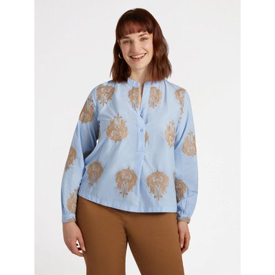 Blouse en popeline avec des fils brodés, ouverture à deux boutons devant, petits poignets en bas des manches FIORELLA RUBINO