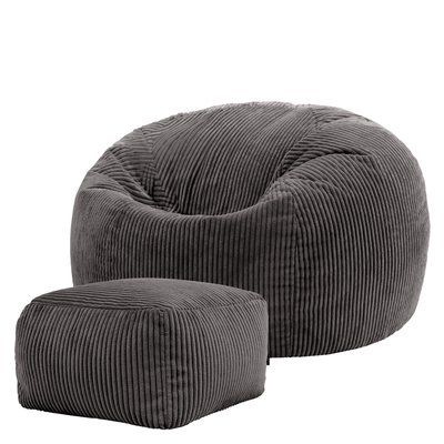 Pouf classique et son repose-pied carré velours côtelé Oeko-Tex® - KINGSTON ICON