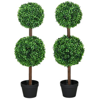Lot de 2 buis artificiel double boules cailloux et pot inclus HOMCOM