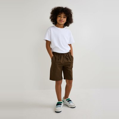 Short élastiqué uni en coton et lin MONOPRIX